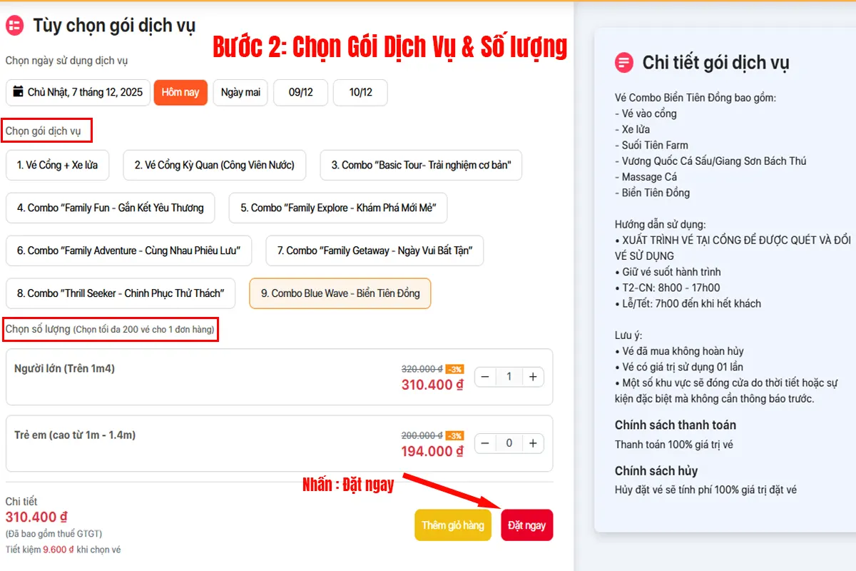 Huong dan mua ve online Suối Tiên