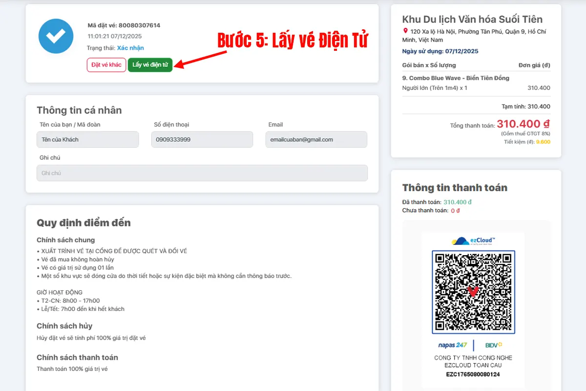 Huong dan mua ve online Suối Tiên